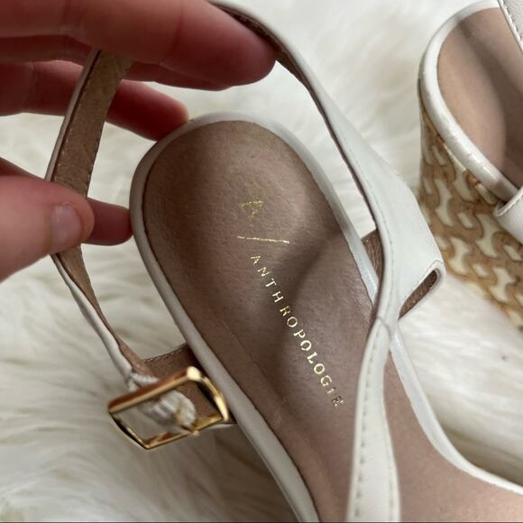 Anthropologie White Leather Open Toe Platform Wedges Size 9 - Picture 2 of 6